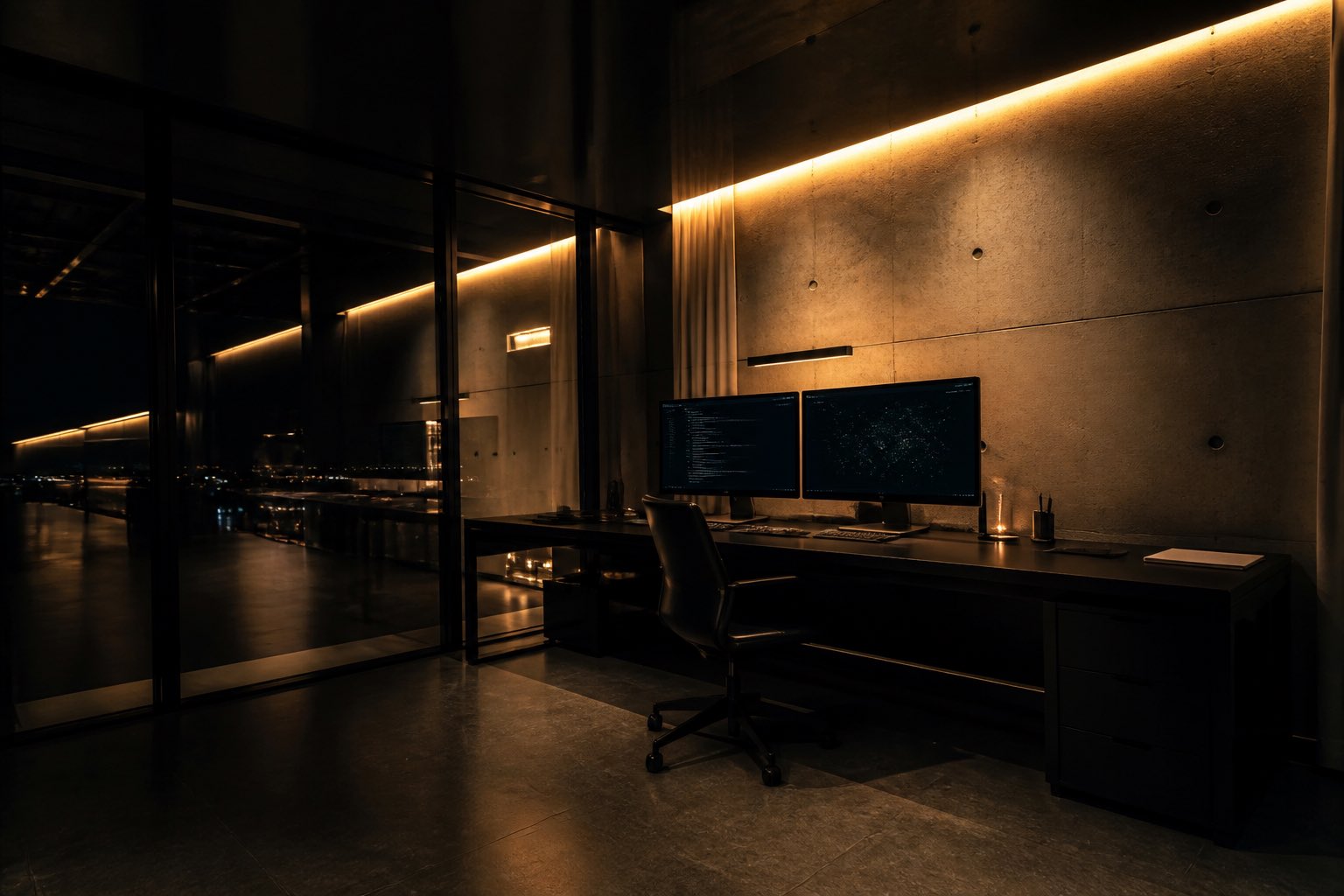 Arbeitsplatz im Propus Codestudio in Zug bei Nacht